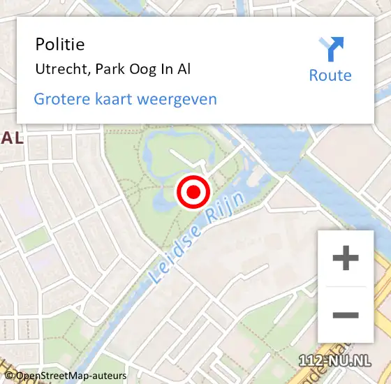 Locatie op kaart van de 112 melding: Politie Utrecht, Park Oog In Al op 1 maart 2018 16:02