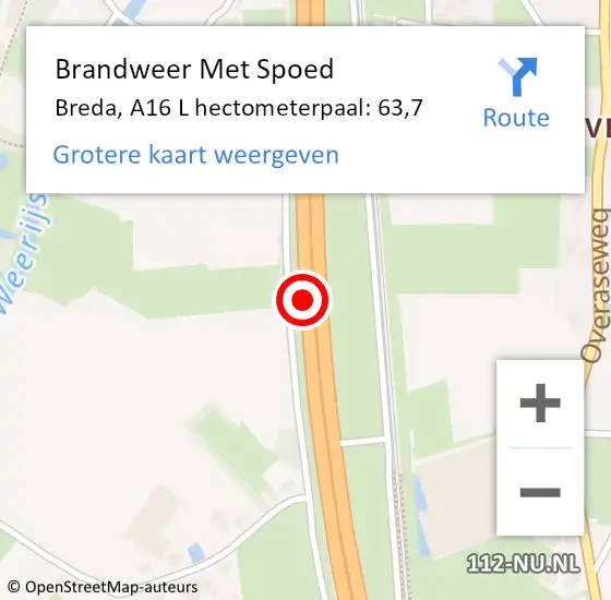 Locatie op kaart van de 112 melding: Brandweer Met Spoed Naar Breda, A16 L hectometerpaal: 69,7 op 1 maart 2018 16:40