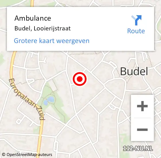 Locatie op kaart van de 112 melding: Ambulance Budel, Looierijstraat op 1 maart 2018 16:40