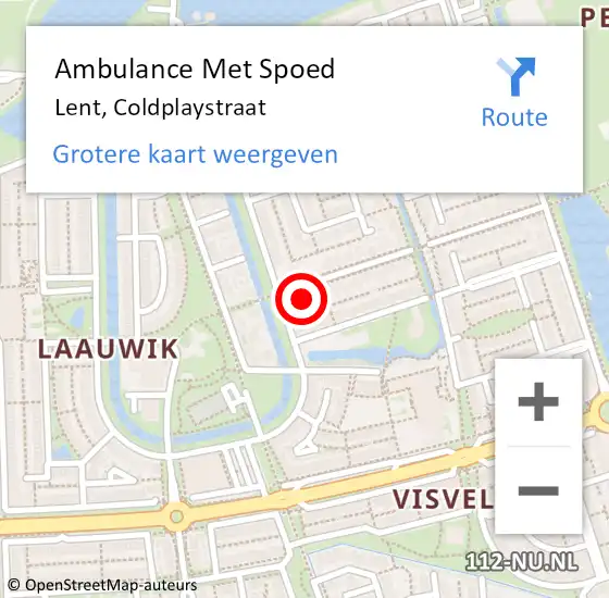 Locatie op kaart van de 112 melding: Ambulance Met Spoed Naar Lent, Coldplaystraat op 1 maart 2018 18:24