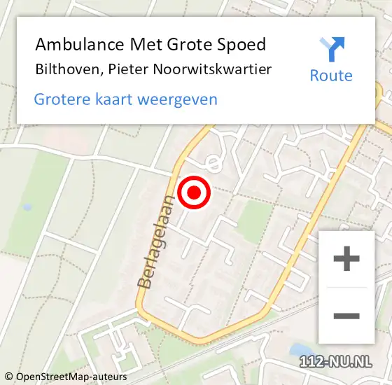 Locatie op kaart van de 112 melding: Ambulance Met Grote Spoed Naar Bilthoven, Pieter Noorwitskwartier op 1 maart 2018 19:05