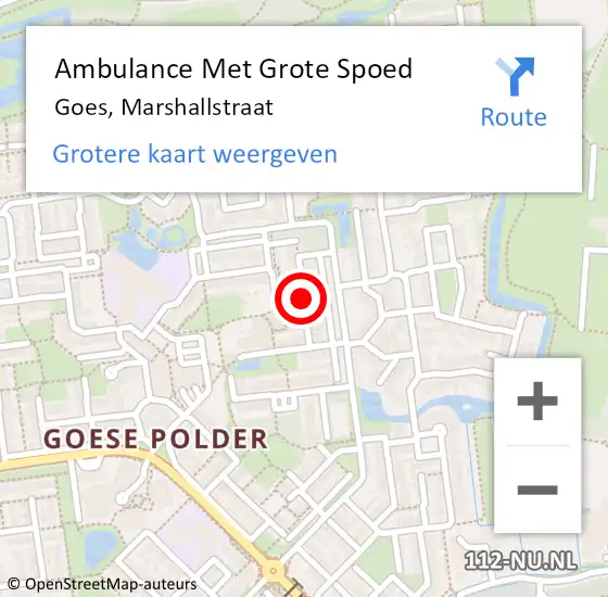 Locatie op kaart van de 112 melding: Ambulance Met Grote Spoed Naar Goes, Marshallstraat op 1 maart 2018 19:27