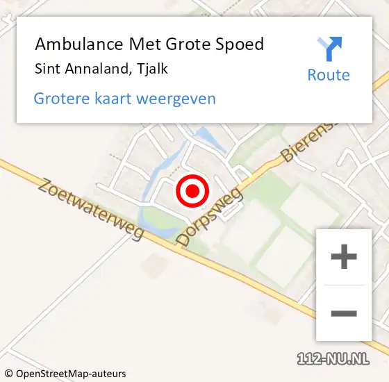 Locatie op kaart van de 112 melding: Ambulance Met Grote Spoed Naar Sint Annaland, Tjalk op 1 maart 2018 20:07