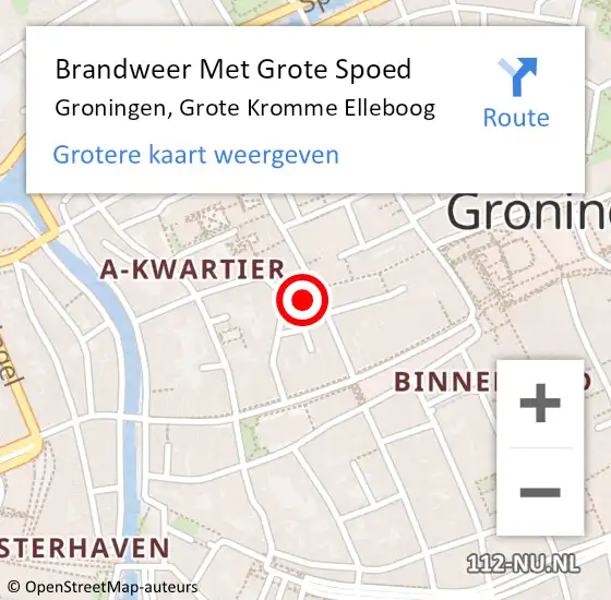 Locatie op kaart van de 112 melding: Brandweer Met Grote Spoed Naar Groningen, Grote Kromme Elleboog op 1 maart 2018 23:02