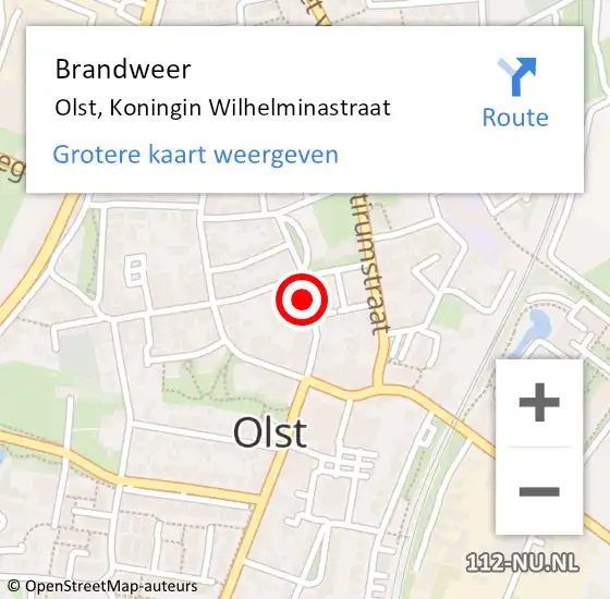 Locatie op kaart van de 112 melding: Brandweer Olst, Koningin Wilhelminastraat op 1 maart 2018 23:13