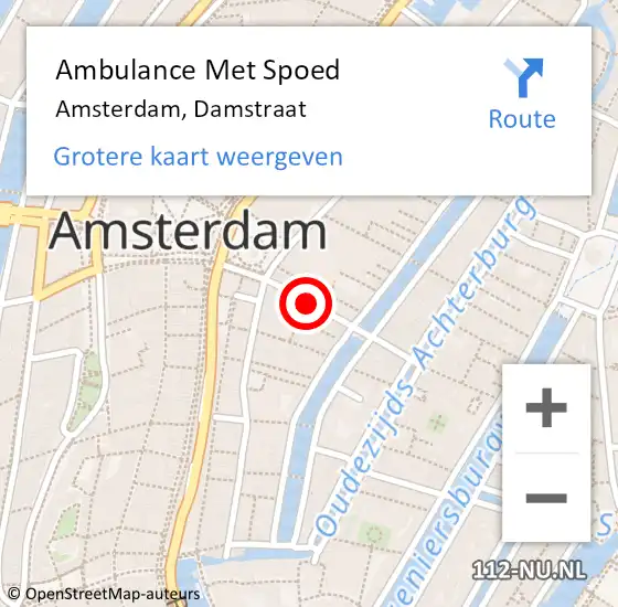 Locatie op kaart van de 112 melding: Ambulance Met Spoed Naar Amsterdam, Damstraat op 1 maart 2018 23:59