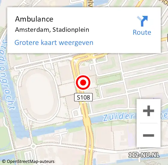 Locatie op kaart van de 112 melding: Ambulance Amsterdam, Stadionplein op 2 maart 2018 00:32
