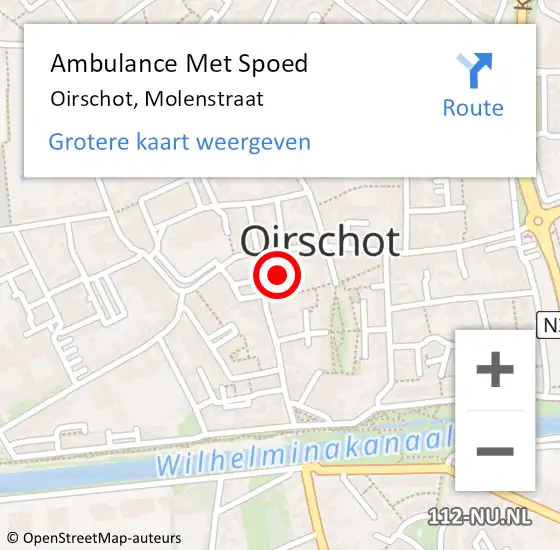 Locatie op kaart van de 112 melding: Ambulance Met Spoed Naar Oirschot, Molenstraat op 2 maart 2018 00:55