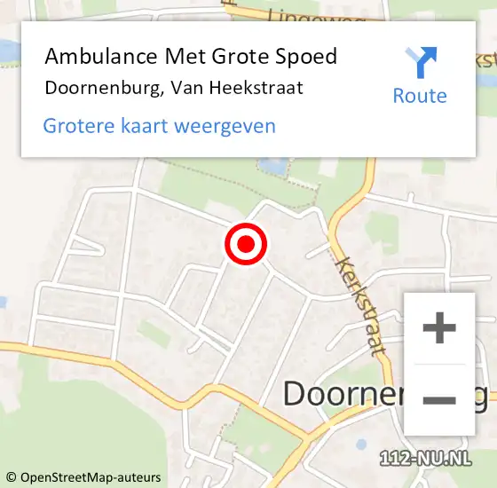 Locatie op kaart van de 112 melding: Ambulance Met Grote Spoed Naar Doornenburg, Van Heekstraat op 2 maart 2018 01:05