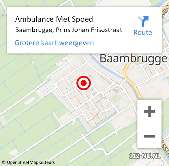 Locatie op kaart van de 112 melding: Ambulance Met Spoed Naar Baambrugge, Prins Johan Frisostraat op 2 maart 2018 04:15