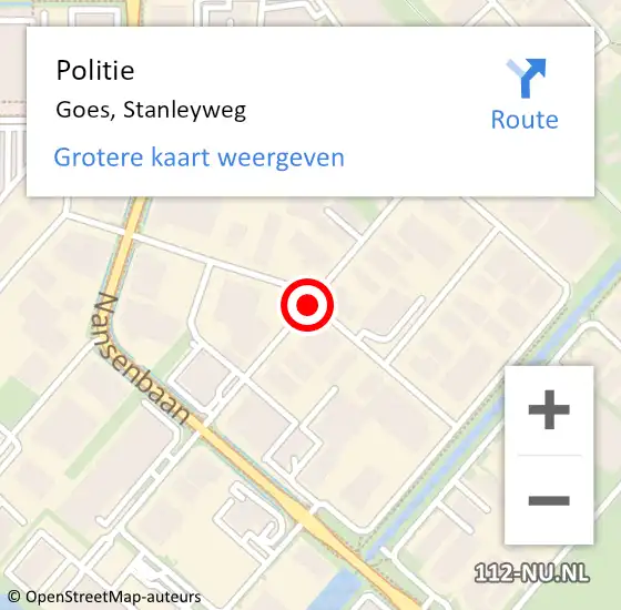 Locatie op kaart van de 112 melding: Politie Goes, Stanleyweg op 2 maart 2018 08:30