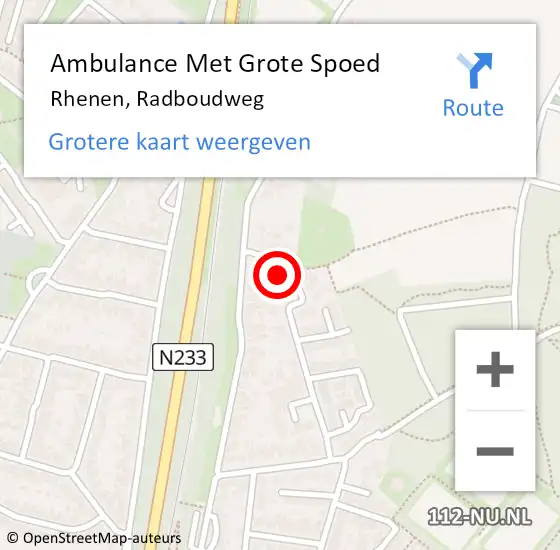 Locatie op kaart van de 112 melding: Ambulance Met Grote Spoed Naar Rhenen, Radboudweg op 2 maart 2018 09:00