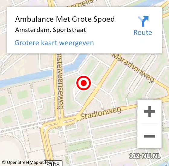 Locatie op kaart van de 112 melding: Ambulance Met Grote Spoed Naar Amsterdam, Sportstraat op 2 maart 2018 09:46