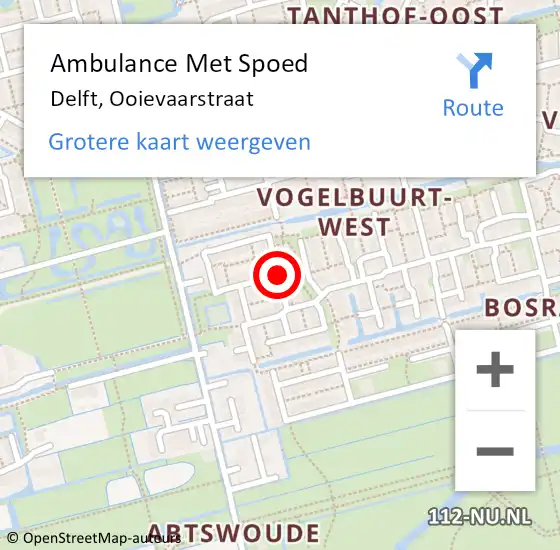 Locatie op kaart van de 112 melding: Ambulance Met Spoed Naar Delft, Ooievaarstraat op 2 maart 2018 12:08