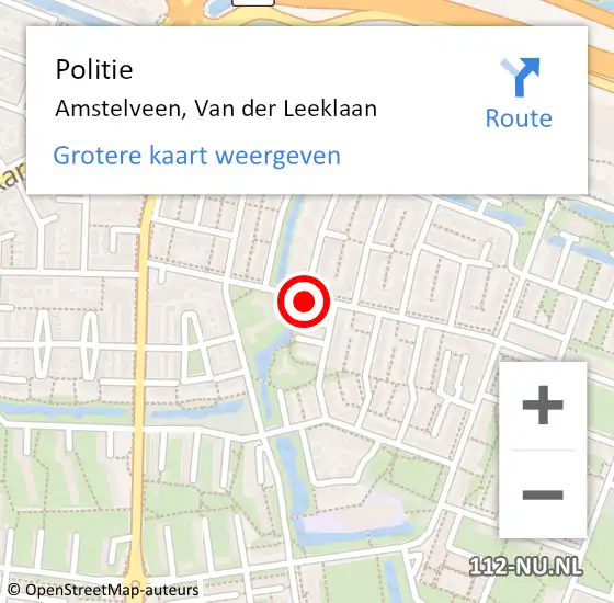 Locatie op kaart van de 112 melding: Politie Amstelveen, Van der Leeklaan op 17 februari 2014 20:17