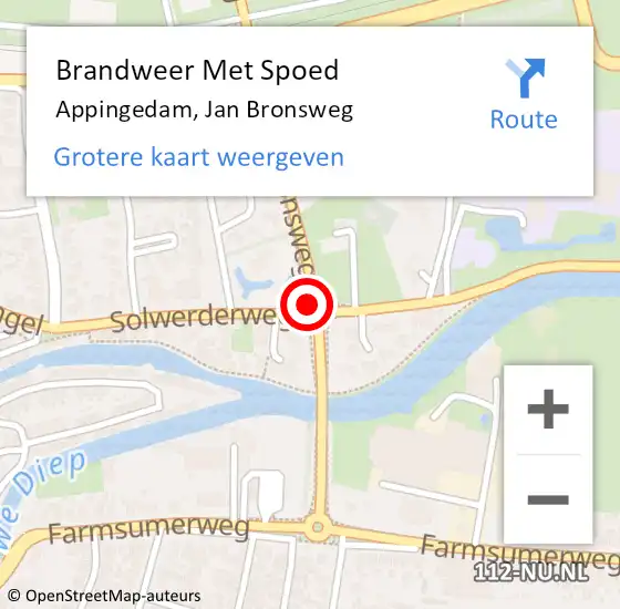 Locatie op kaart van de 112 melding: Brandweer Met Spoed Naar Appingedam, Jan Bronsweg op 2 maart 2018 14:07