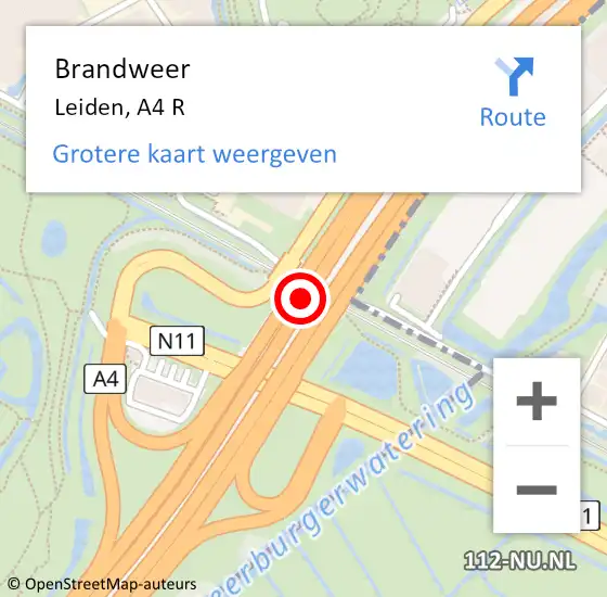Locatie op kaart van de 112 melding: Brandweer Leiden, A4 L op 2 maart 2018 14:27