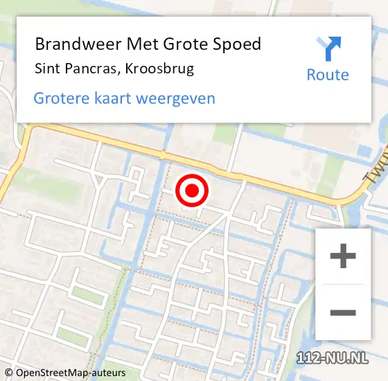 Locatie op kaart van de 112 melding: Brandweer Met Grote Spoed Naar Sint Pancras, Kroosbrug op 2 maart 2018 15:50