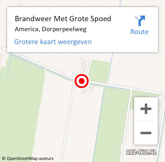 Locatie op kaart van de 112 melding: Brandweer Met Grote Spoed Naar America, Dorperpeelweg op 2 maart 2018 16:52