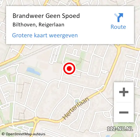 Locatie op kaart van de 112 melding: Brandweer Geen Spoed Naar Bilthoven, Reigerlaan op 2 maart 2018 17:06