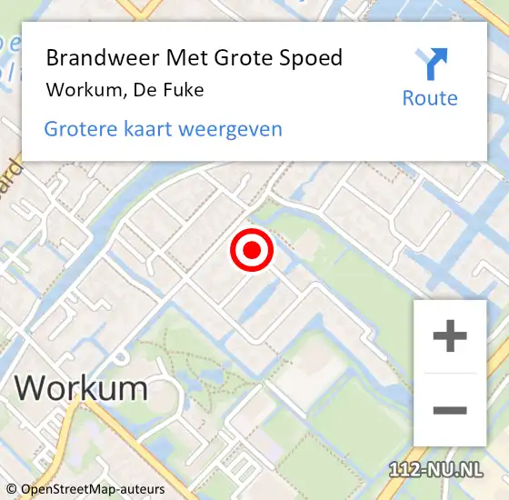 Locatie op kaart van de 112 melding: Brandweer Met Grote Spoed Naar Workum, De Fuke op 2 maart 2018 20:45