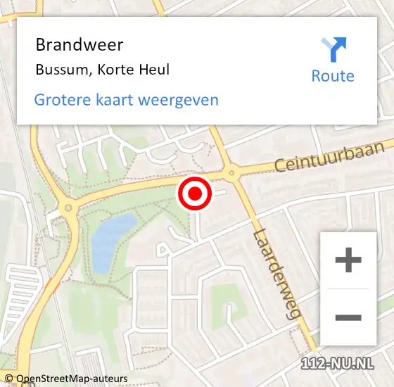 Locatie op kaart van de 112 melding: Brandweer Bussum, Korte Heul op 2 maart 2018 20:59