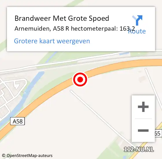 Locatie op kaart van de 112 melding: Brandweer Met Grote Spoed Naar Arnemuiden, A58 R hectometerpaal: 163,2 op 2 maart 2018 21:32