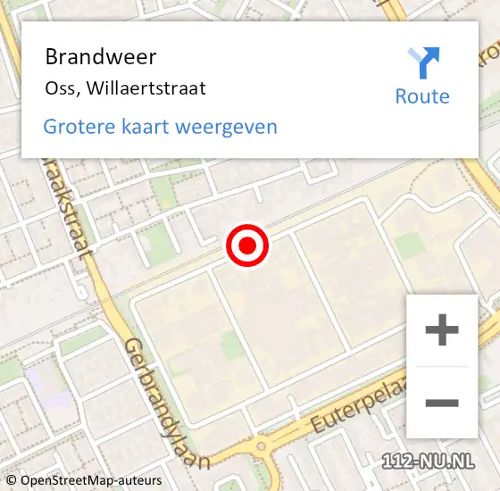 Locatie op kaart van de 112 melding: Brandweer Oss, Willaertstraat op 2 maart 2018 21:33