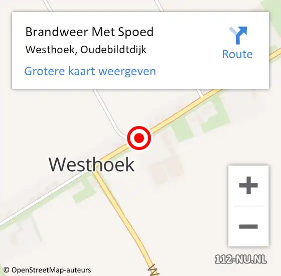 Locatie op kaart van de 112 melding: Brandweer Met Spoed Naar Westhoek, Oudebildtdijk op 2 maart 2018 22:57