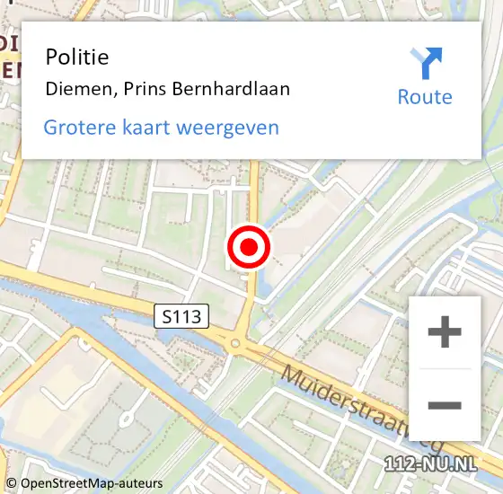 Locatie op kaart van de 112 melding: Politie Diemen, Prins Bernhardlaan op 3 maart 2018 00:50