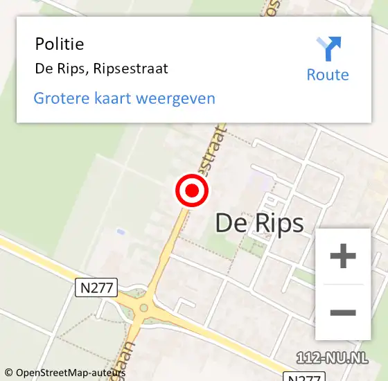 Locatie op kaart van de 112 melding: Politie De Rips, Ripsestraat op 3 maart 2018 05:29