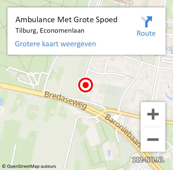 Locatie op kaart van de 112 melding: Ambulance Met Grote Spoed Naar Tilburg, Economenlaan op 3 maart 2018 07:16