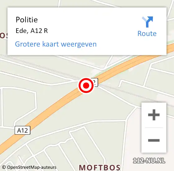 Locatie op kaart van de 112 melding: Politie Ede, A12 L op 3 maart 2018 07:58