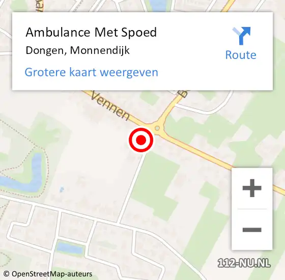 Locatie op kaart van de 112 melding: Ambulance Met Spoed Naar Dongen, Monnendijk op 3 maart 2018 08:01