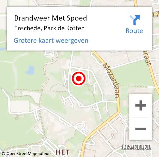 Locatie op kaart van de 112 melding: Brandweer Met Spoed Naar Enschede, Park de Kotten op 3 maart 2018 08:03