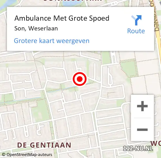 Locatie op kaart van de 112 melding: Ambulance Met Grote Spoed Naar Son, Weserlaan op 3 maart 2018 09:08