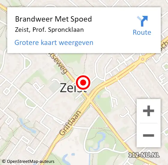 Locatie op kaart van de 112 melding: Brandweer Met Spoed Naar Zeist, Prof. Sproncklaan op 3 maart 2018 09:13