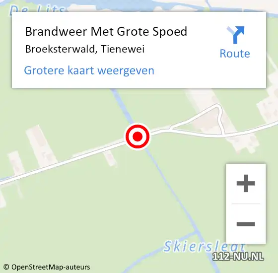Locatie op kaart van de 112 melding: Brandweer Met Grote Spoed Naar Broeksterwald, Tienewei op 3 maart 2018 10:26