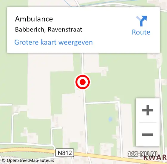 Locatie op kaart van de 112 melding: Ambulance Babberich, Ravenstraat op 3 maart 2018 12:04