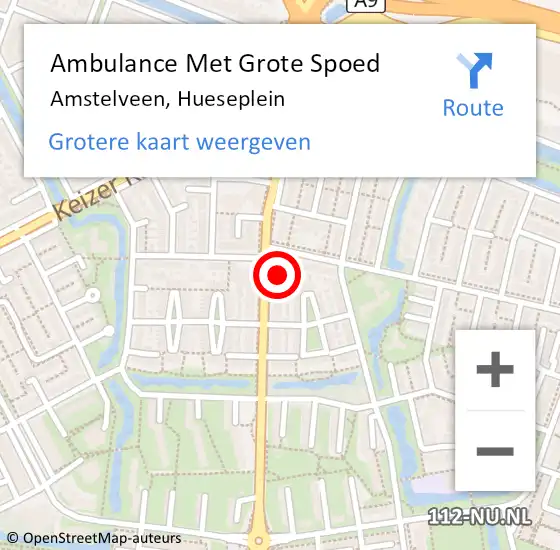 Locatie op kaart van de 112 melding: Ambulance Met Grote Spoed Naar Amstelveen, Hueseplein op 3 maart 2018 13:57