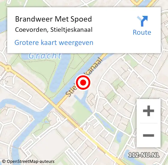 Locatie op kaart van de 112 melding: Brandweer Met Spoed Naar Coevorden, Stieltjeskanaal op 3 maart 2018 15:03