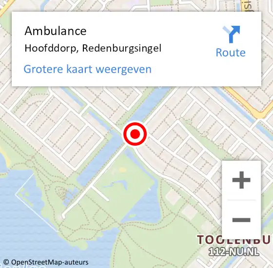 Locatie op kaart van de 112 melding: Ambulance Hoofddorp, Redenburgsingel op 3 maart 2018 15:13
