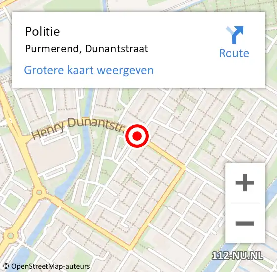 Locatie op kaart van de 112 melding: Politie Purmerend, Dunantstraat op 3 maart 2018 16:09