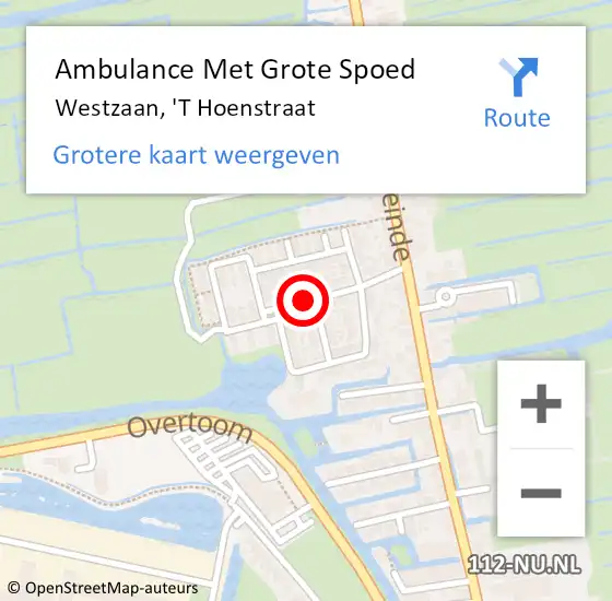 Locatie op kaart van de 112 melding: Ambulance Met Grote Spoed Naar Westzaan, 't Hoenstraat op 3 maart 2018 17:17