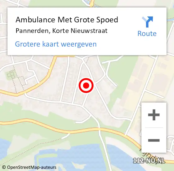 Locatie op kaart van de 112 melding: Ambulance Met Grote Spoed Naar Pannerden, Korte Nieuwstraat op 18 februari 2014 00:53