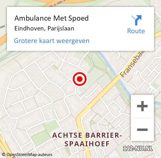 Locatie op kaart van de 112 melding: Ambulance Met Spoed Naar Eindhoven, Parijslaan op 3 maart 2018 17:52