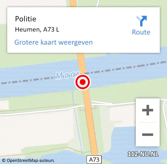Locatie op kaart van de 112 melding: Politie Heumen, A73 L op 3 maart 2018 18:39