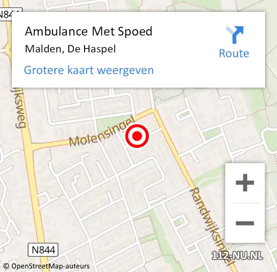 Locatie op kaart van de 112 melding: Ambulance Met Spoed Naar Malden, De Haspel op 3 maart 2018 18:44