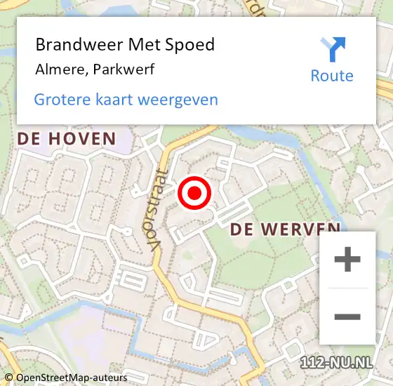 Locatie op kaart van de 112 melding: Brandweer Met Spoed Naar Almere, Parkwerf op 3 maart 2018 20:00