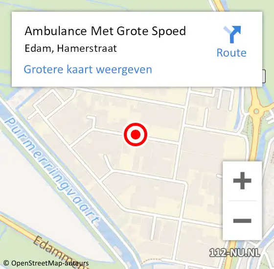 Locatie op kaart van de 112 melding: Ambulance Met Grote Spoed Naar Edam, Hamerstraat op 3 maart 2018 20:15